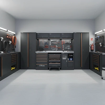 Professionele werkplaatsinrichting — sfeerbeeld showroom Cooltools