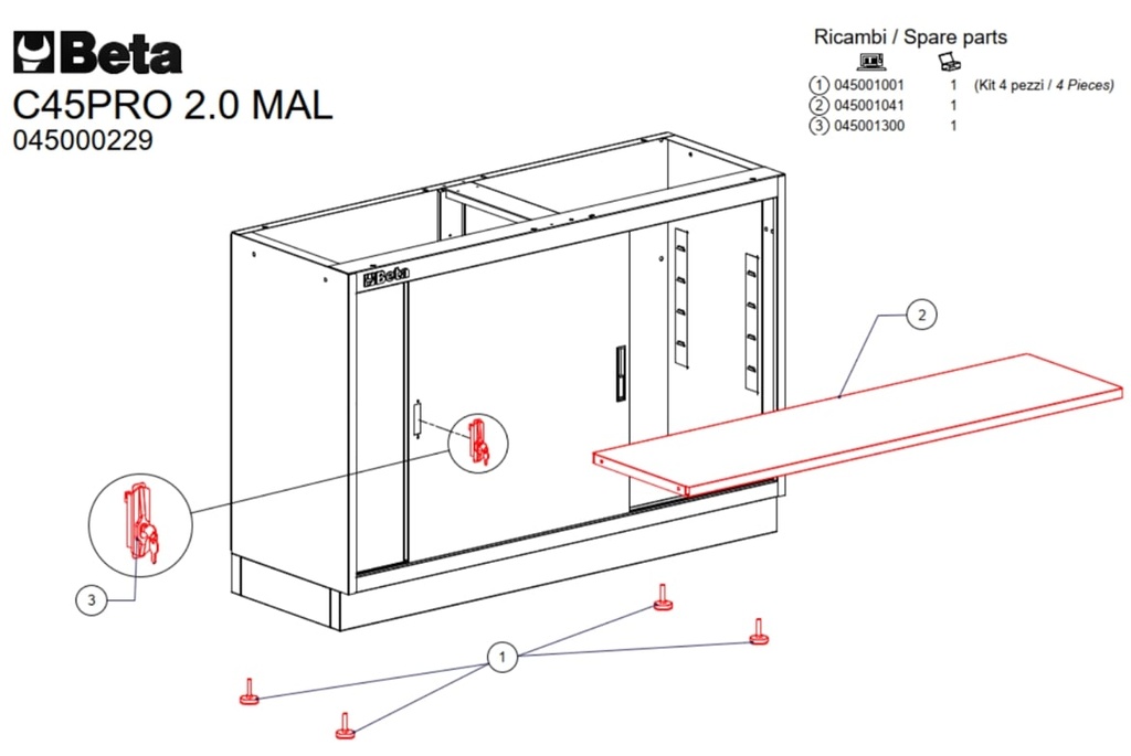 [045001041] Mat/r-legplank Voor Kast voor C45PRO RMAL