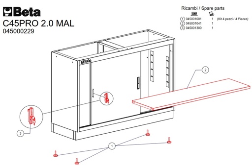 [045001041] Mat/r-legplank Voor Kast voor C45PRO RMAL