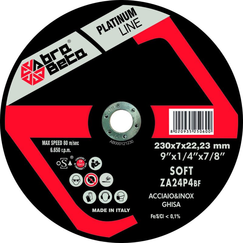 Abra Beta afbraamschijf zirkoon 230 mm voor staal, RVS en gietijzer (ZA24P4 Soft)